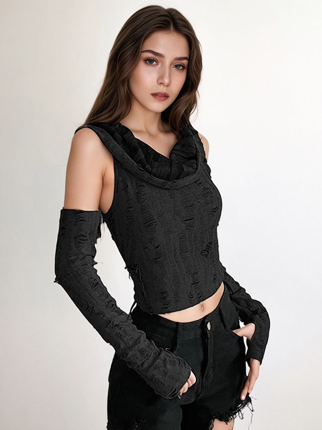 HERE&NOW Women Self Design Hooded Tops