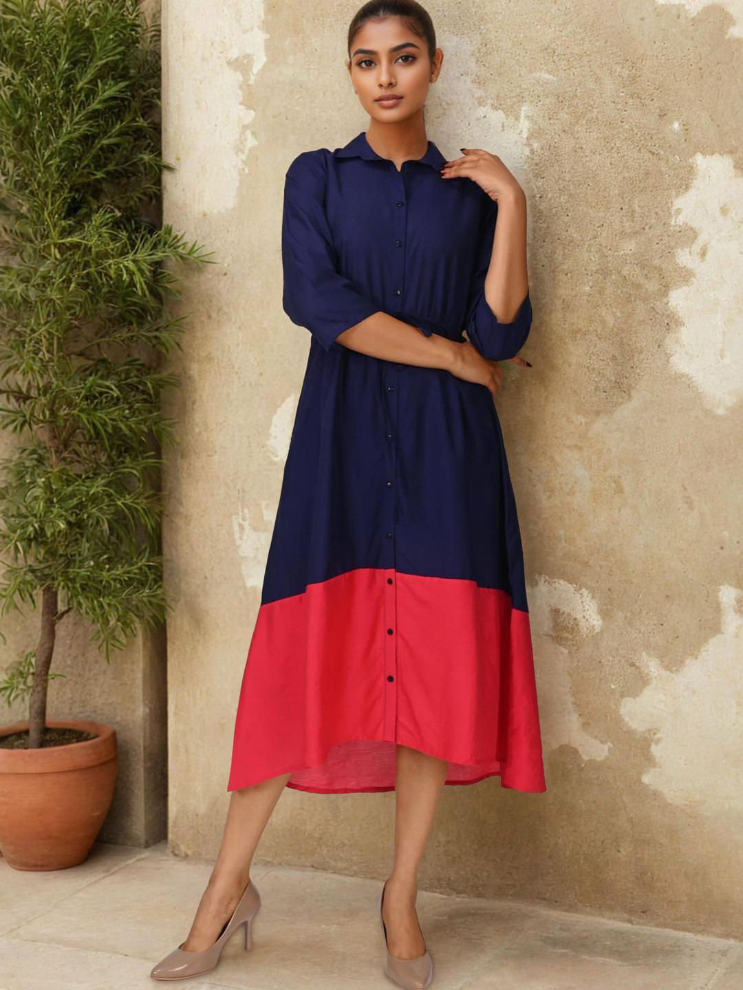 Dora Dori Women Colourblocked Fit & Flare Midi Dress