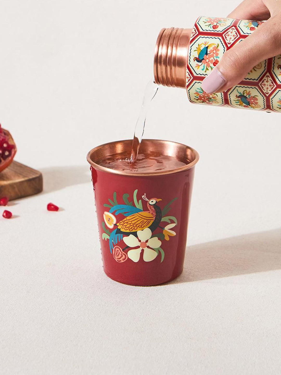 Chumbak Monal Red & Yellow Printed Copper Tumbler 250ml