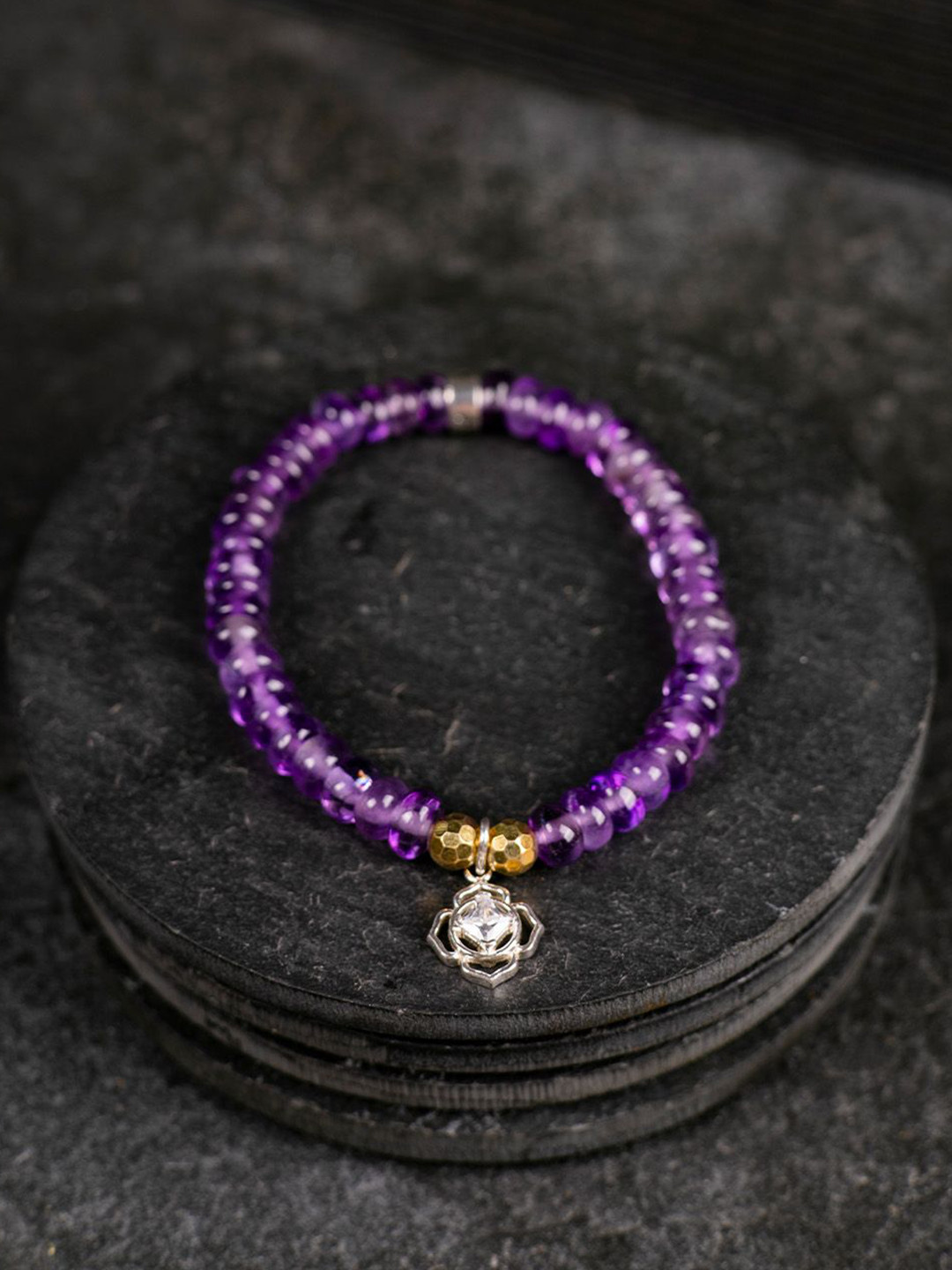 Stone Story By Shruti Rhodium-Plated Sterling Silver Amethyst Beaded Bracelet