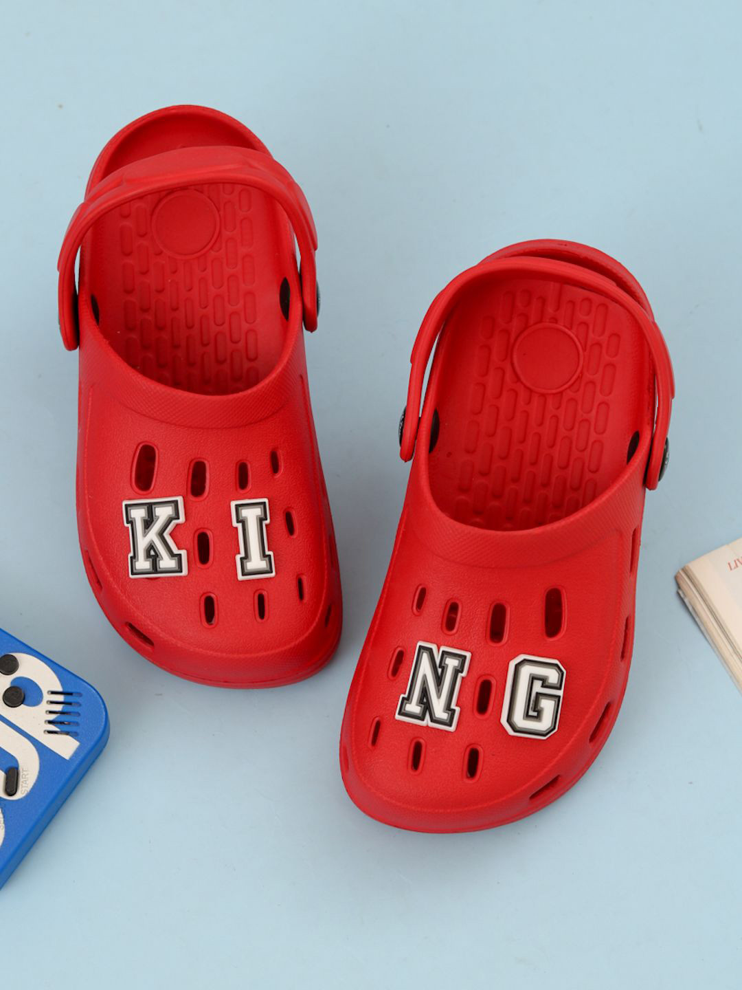 Yellow Bee Boys Rubber Clogs Flip Flops  with KING Letter Charms