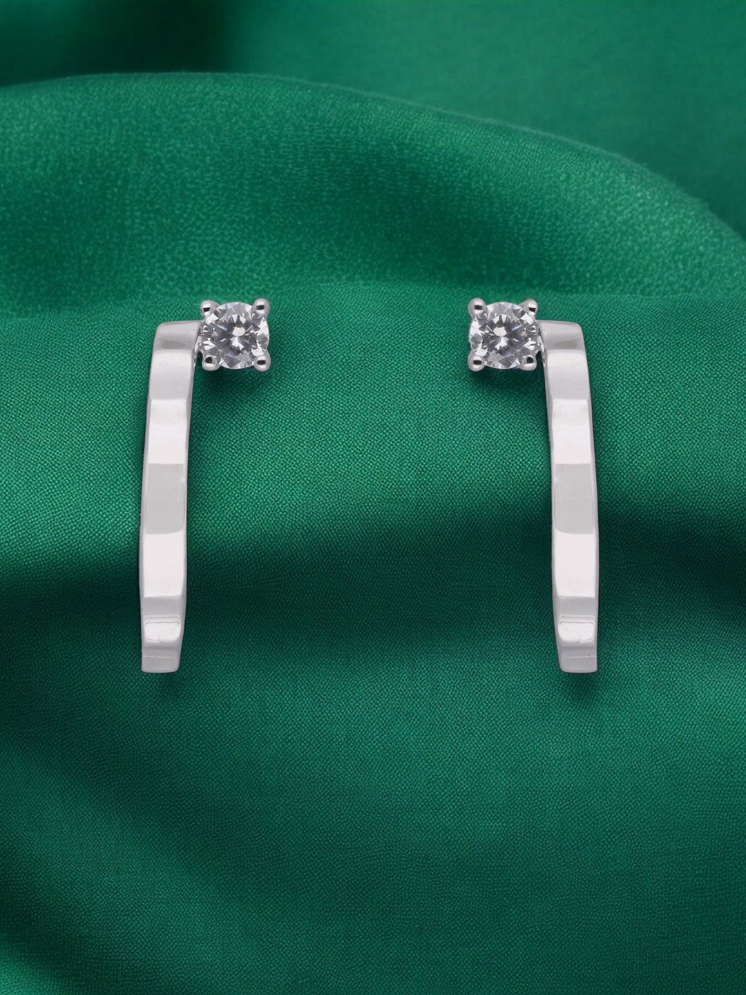Crash.Club By CKC Silver-Plated Zircon Studded Semi Circular Shaped Half Hoop Earrings