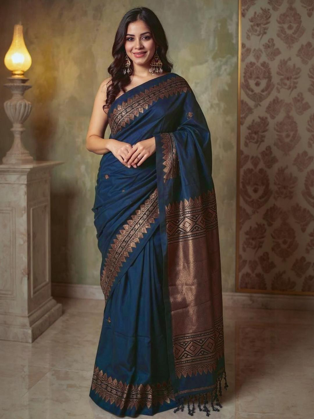 VILLE FASHION Woven Design Zari Kanjeevaram Saree