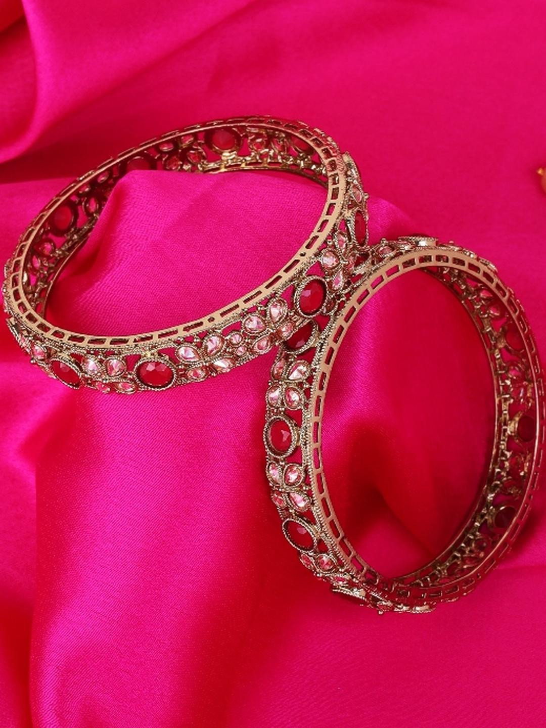 SALONI FASHION JEWELLERY Women Set Of 2 Red Antique Gold Plated Alloy Bangles Set