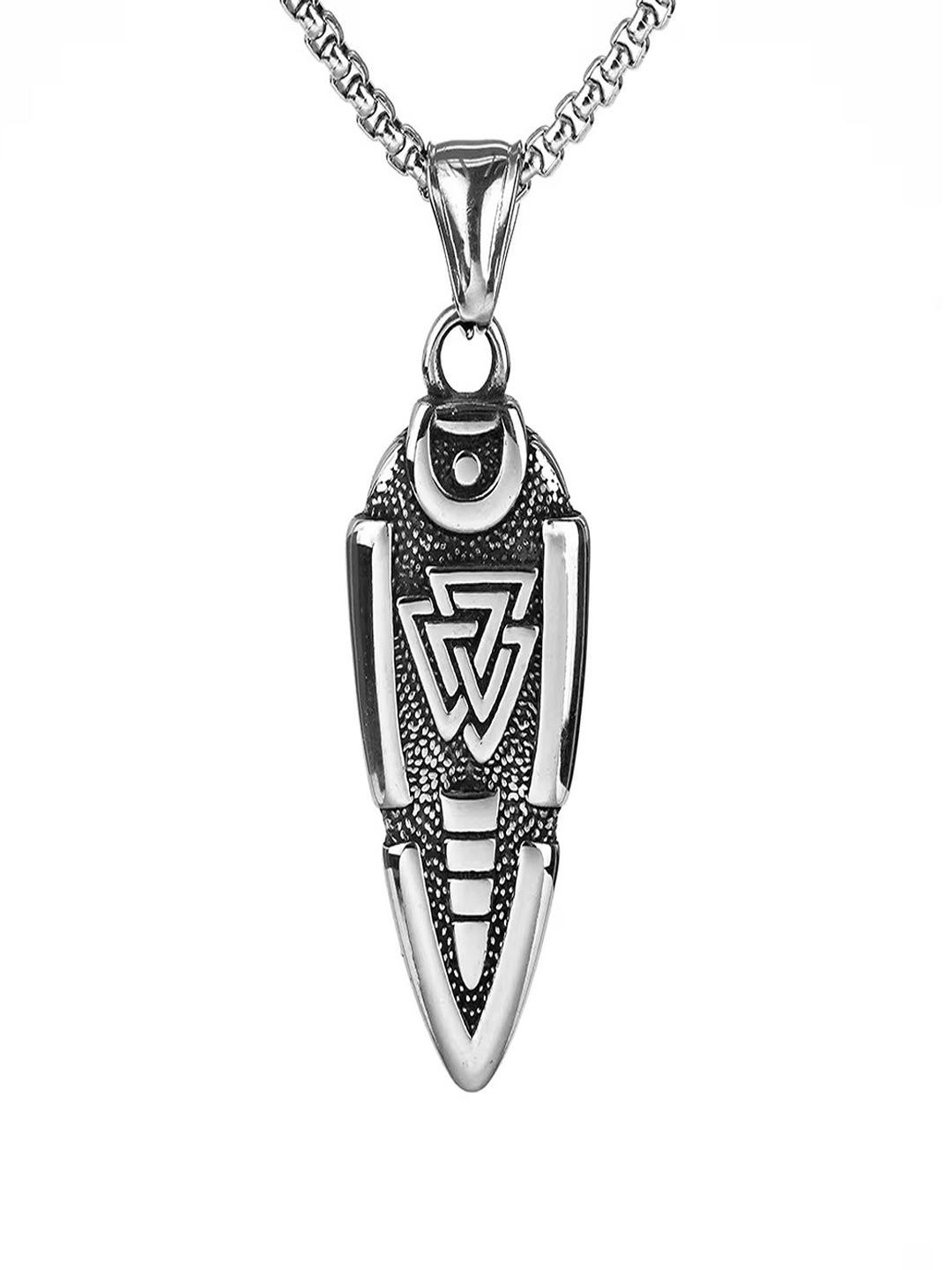 Vientiq Men Oxidised Silver Arrowhead Warrior Pendant With Chain
