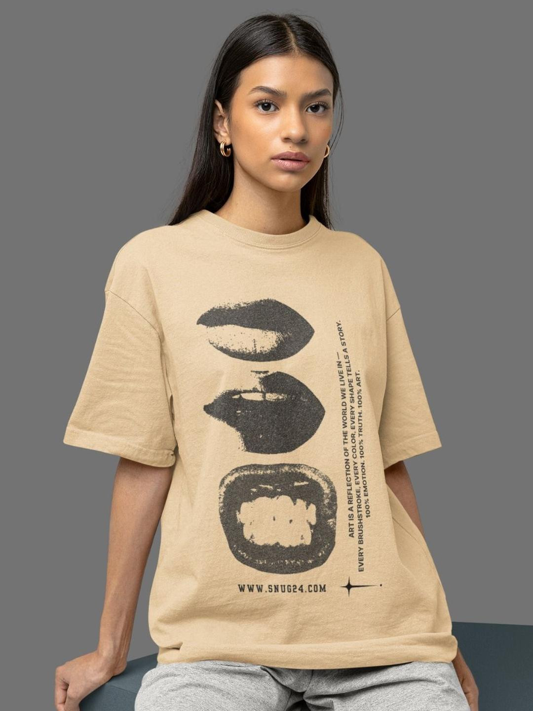 SNUG24 Women Graphic Printed Drop-Shoulder Sleeves Pure Cotton Oversized T-Shirt