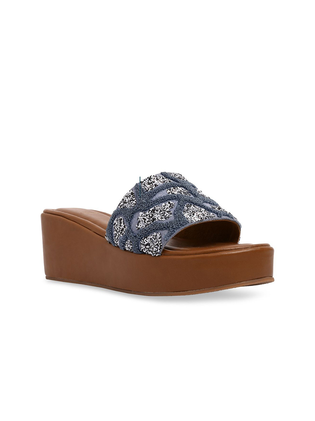 CAI Women Woven Blue Thread Sequin Platform Sandals