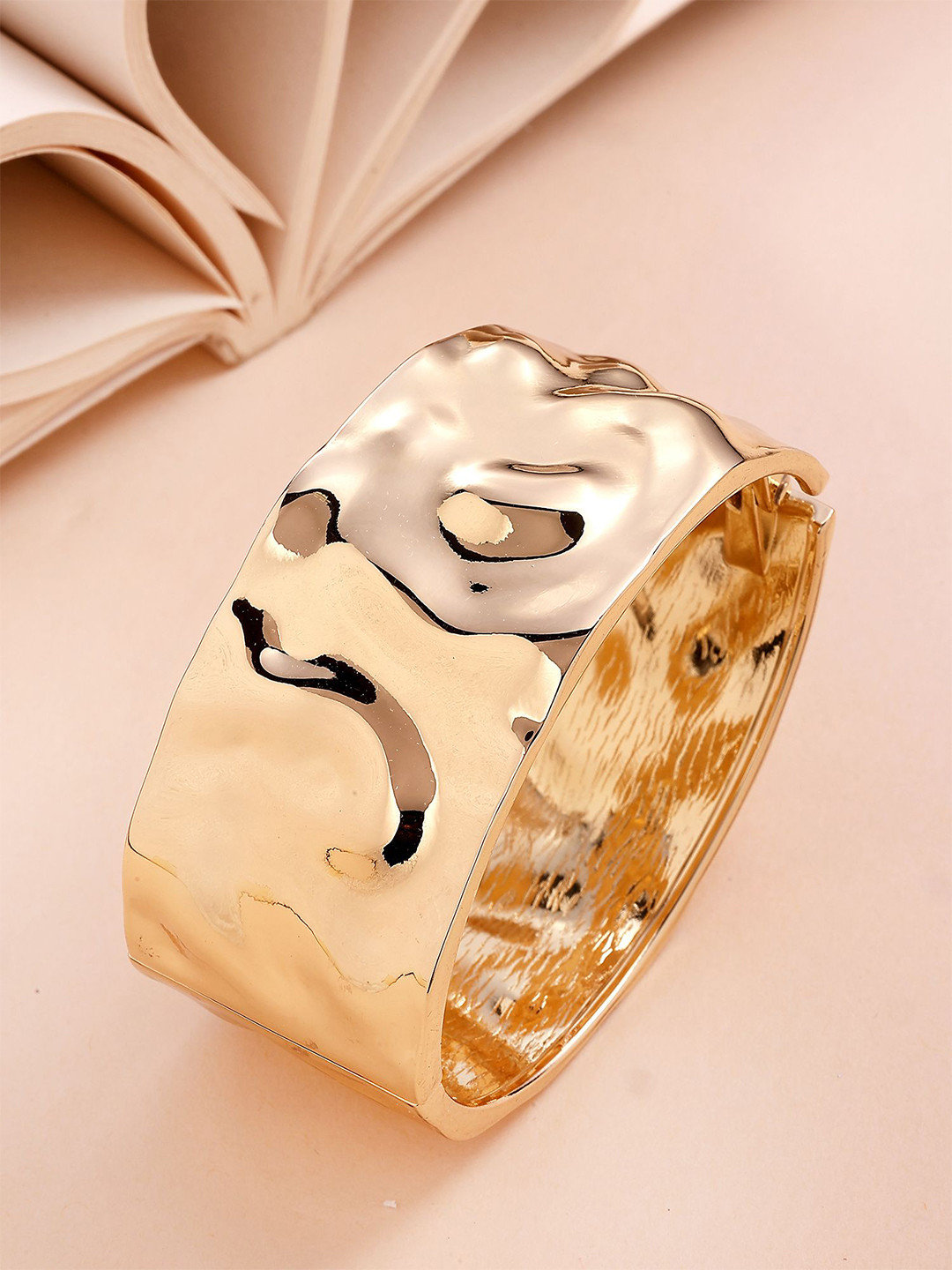 Bohey by KARATCART Gold-Plated Hammered Bangle-Style Bracelet