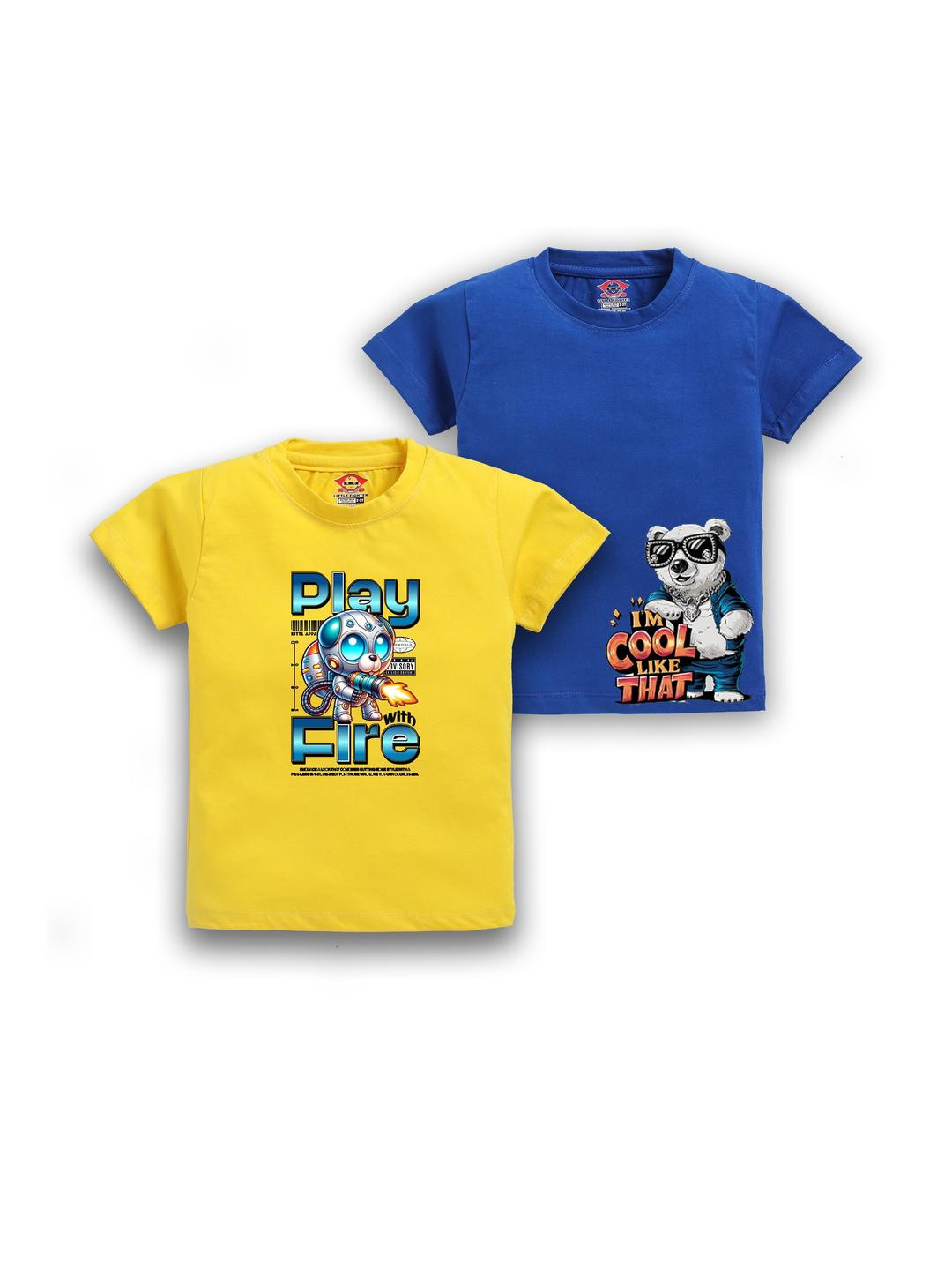 LITTLE FIGHTER Pack Of 2 Boys Graphic Printed T-shirt