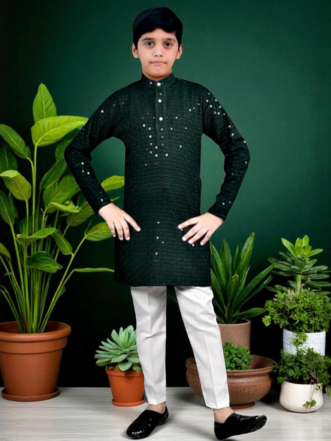 Pohar Creation Boys Green Pure Cotton Kurta Sets