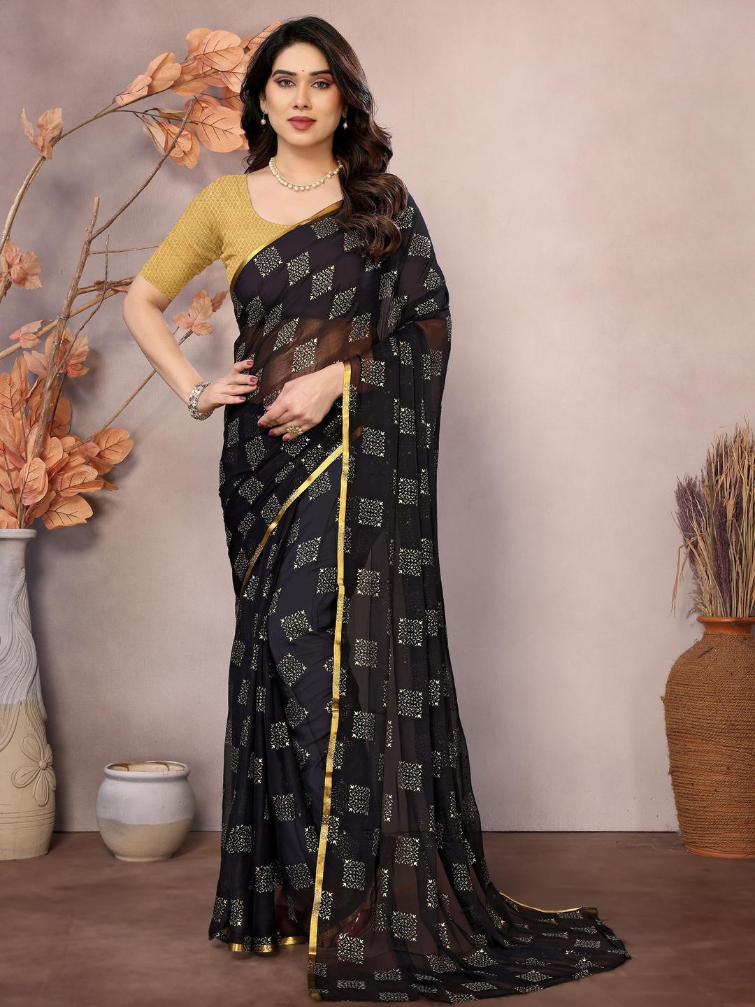 REDFISH Floral Printed Saree With Blouse Piece