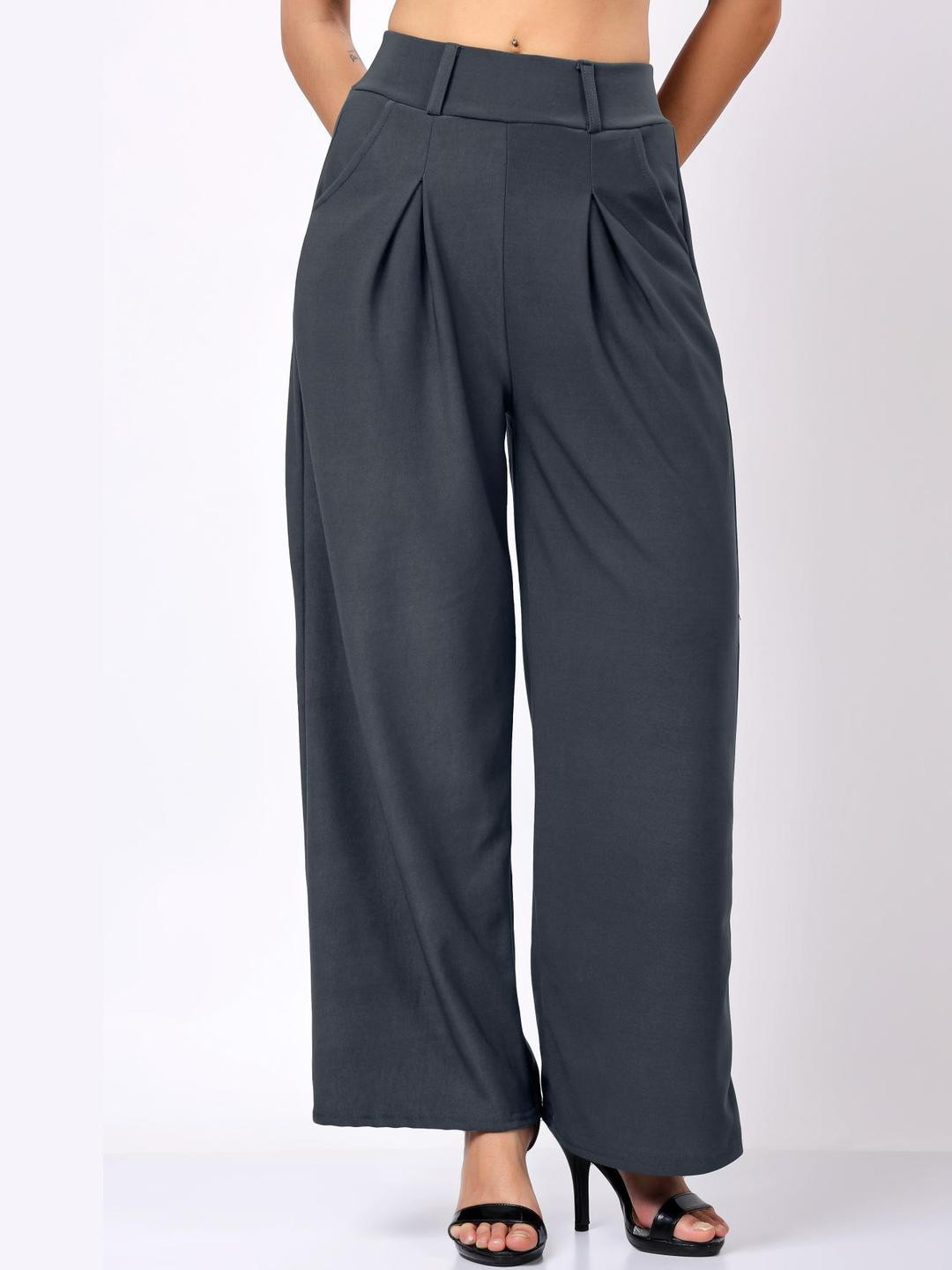 Lugo Women Grey Mid-Rise Trousers