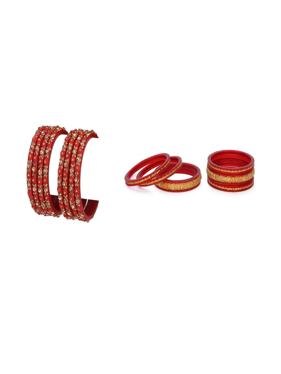 1ST TIME Women Pack Of 14 Artificial Stones & Beads Hand Decorated Glass Bangles