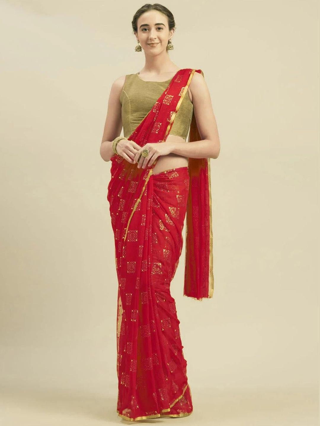 REDFISH Printed Batik Zari Saree