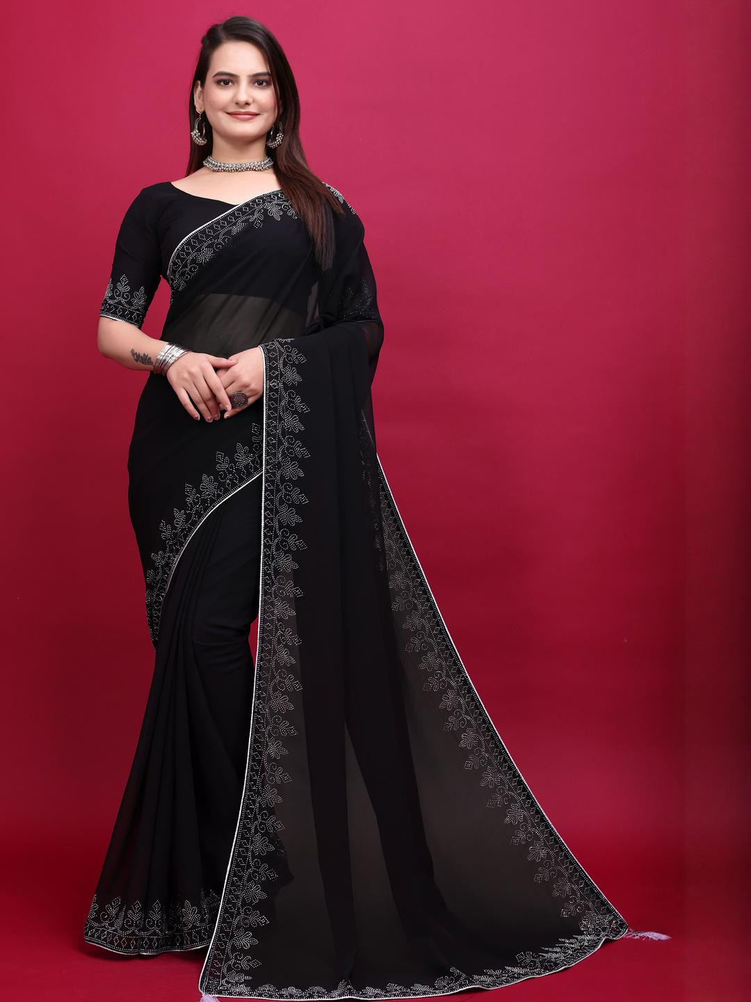 Meaven Tex Women Embellished Georgette Saree With Blouse