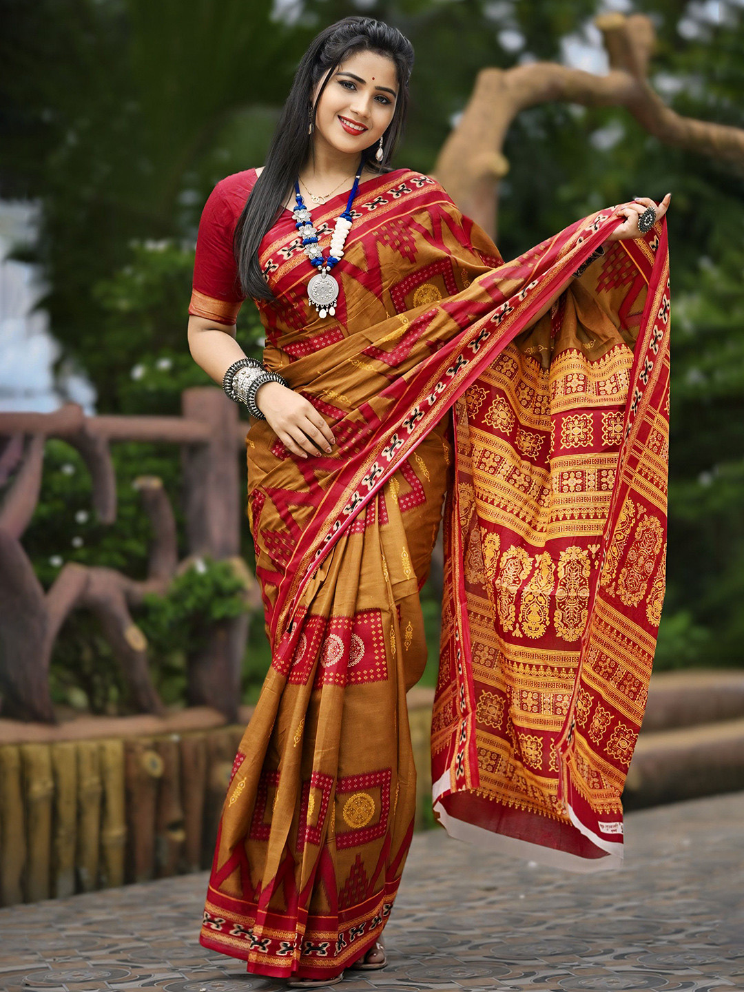 ETHNIC ODISHA HANDLOOM Ethnic Motifs Pure Cotton Sambalpuri Saree