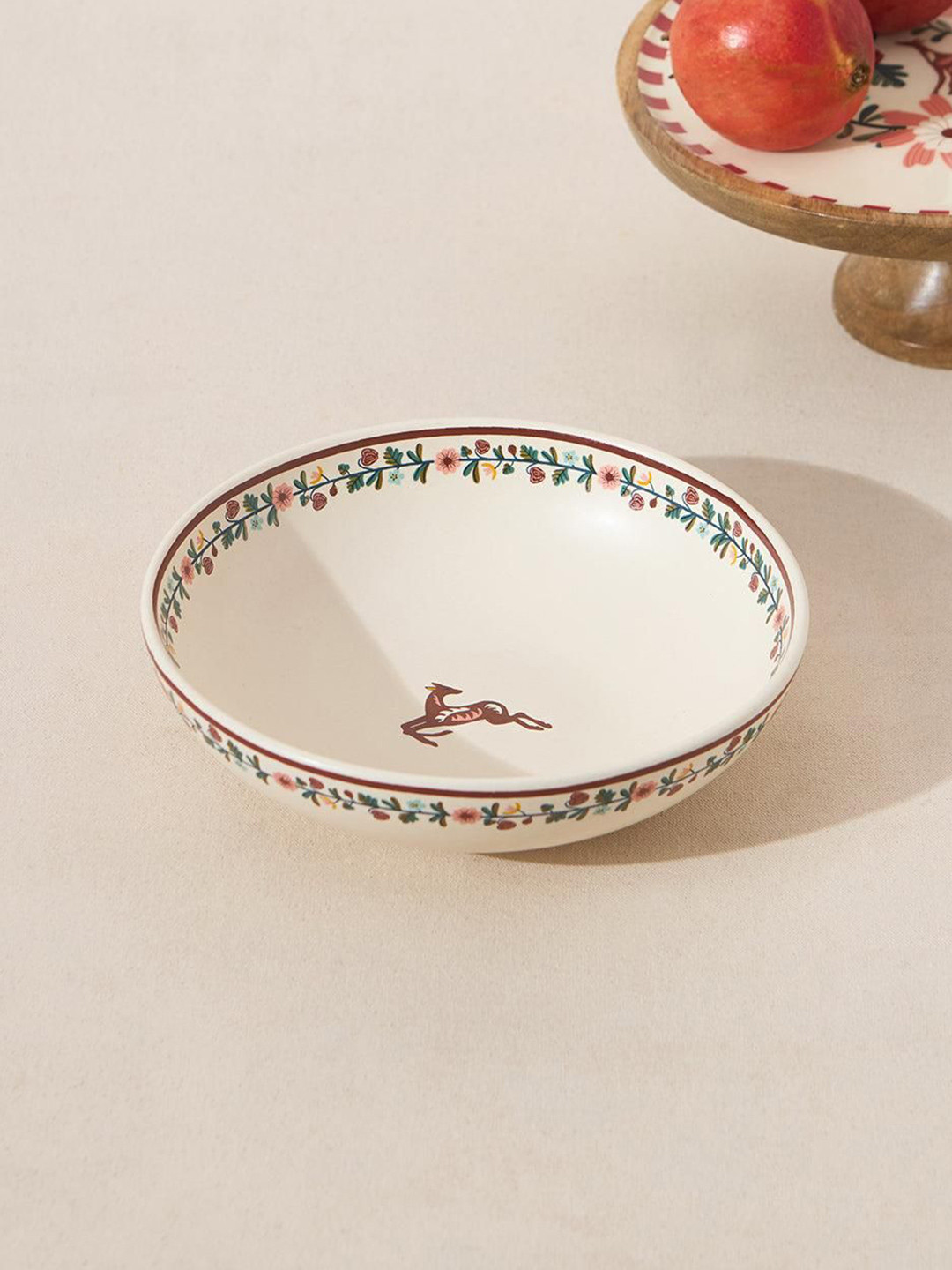 Chumbak Hangul White & Brown Dishwasher and Microwave Safe Ceramic Pasta Bowl