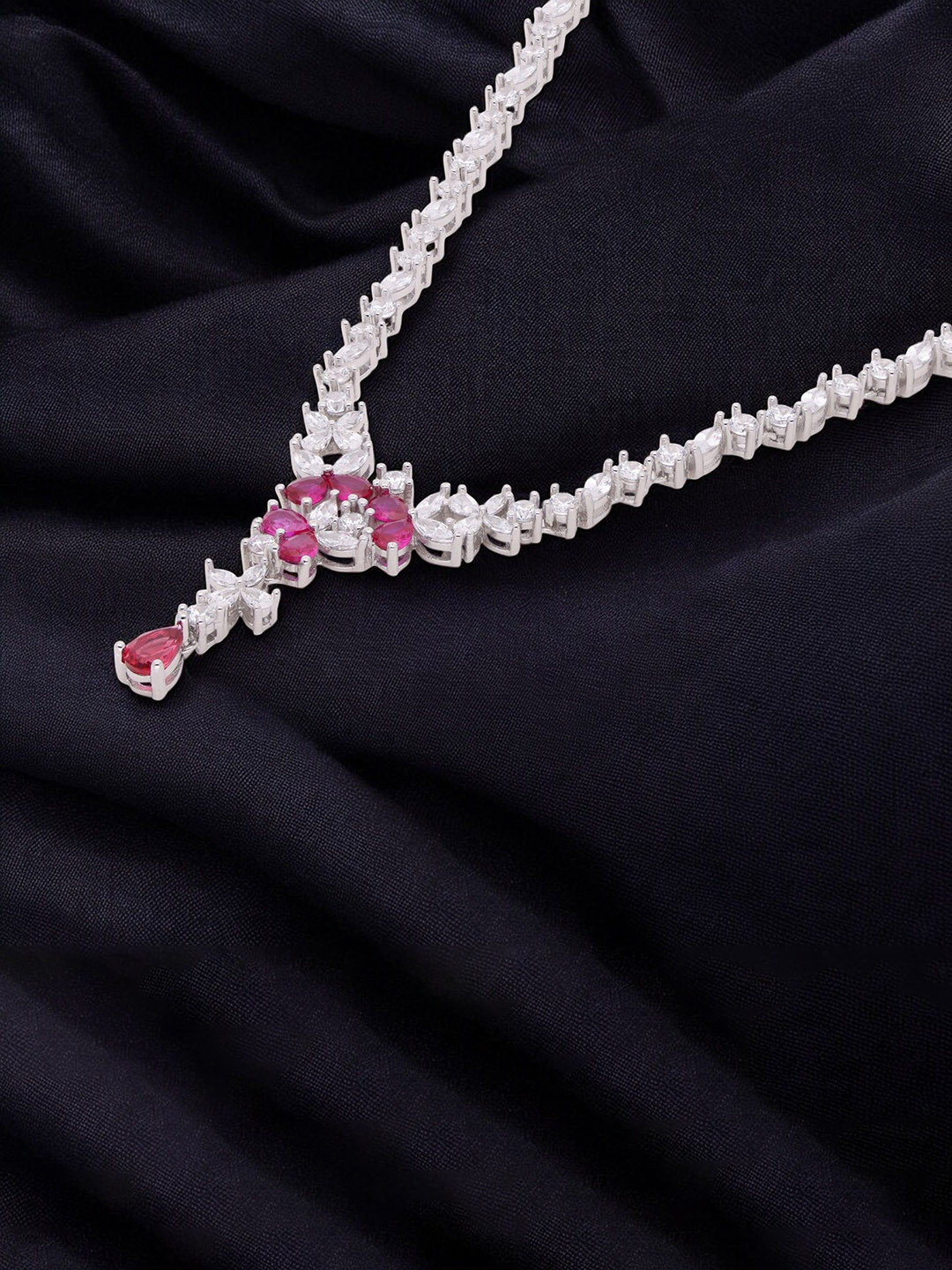 Crash.Club By CKC Silver Plated Ziron Studded Necklace and Chains