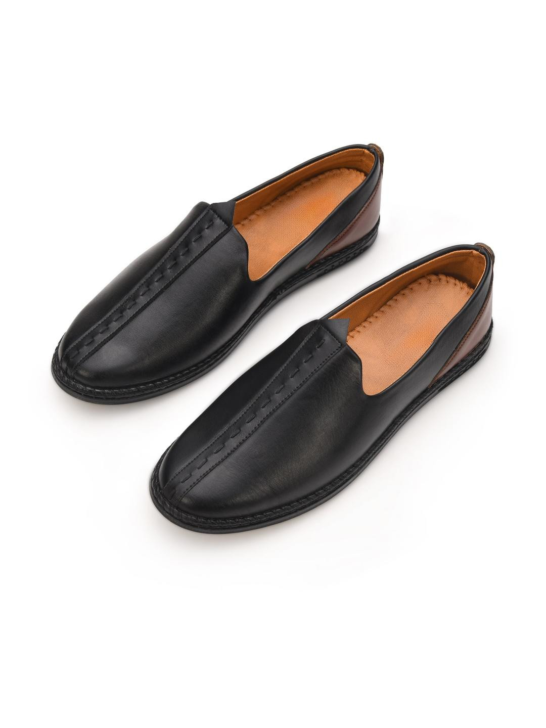 STEPHORN Men Black Slip-On Mojaris With Soft Cushion Padding