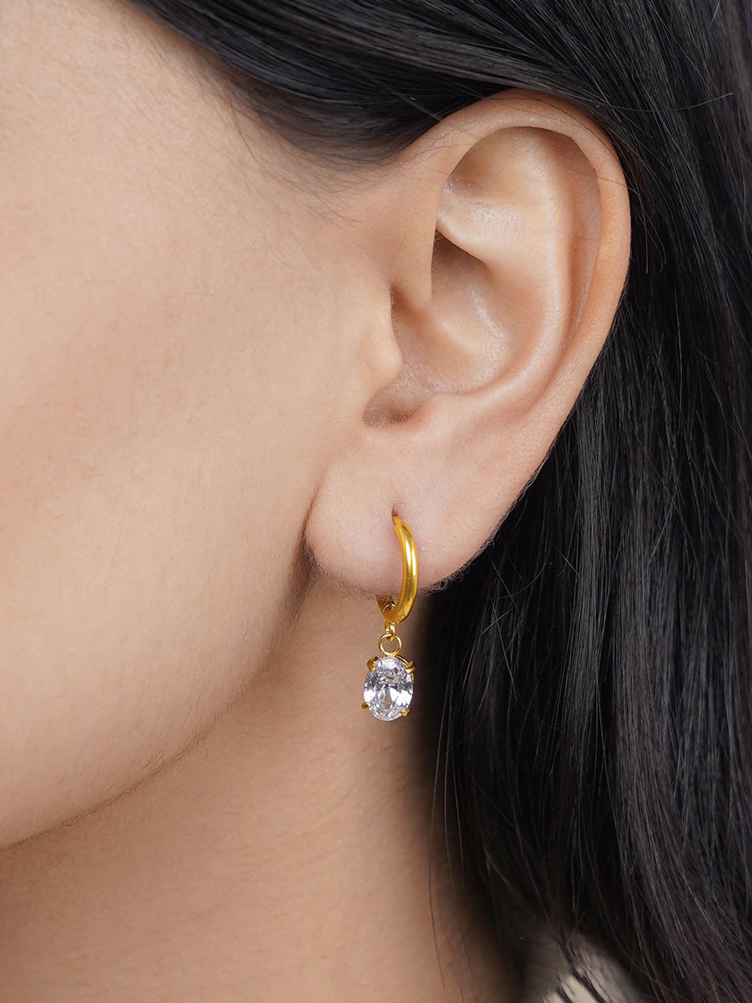 SWASHAA Denali Solitaire 18K Gold Plated Contemporary Hoop Earrings