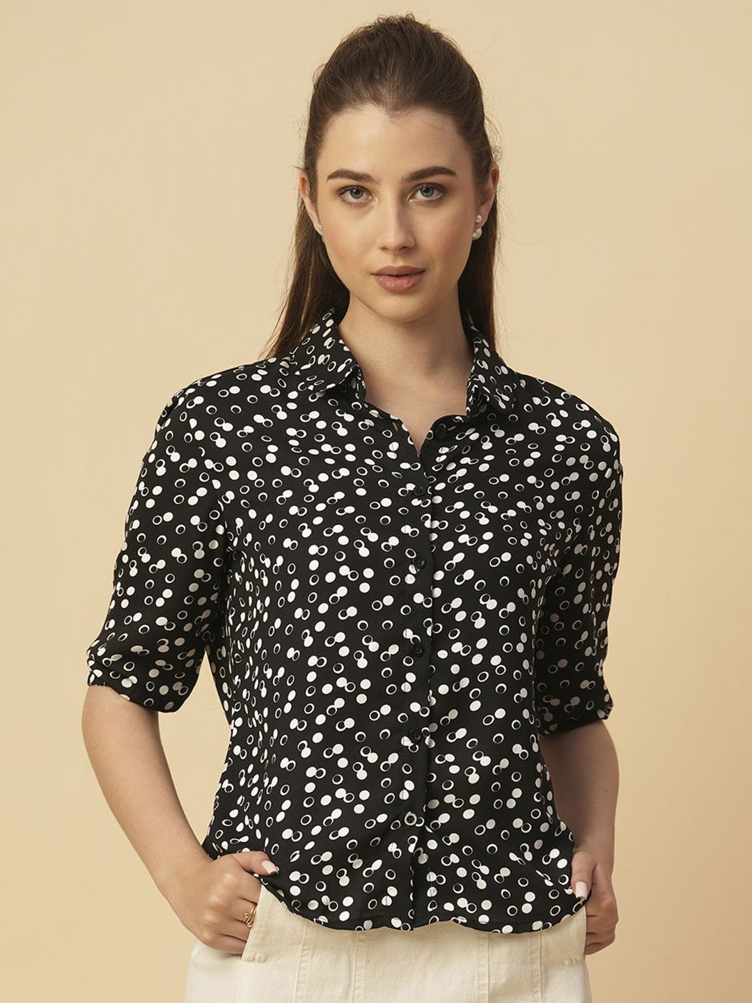 Chemistry Women Slim Fit Polka Dots Printed Shirt