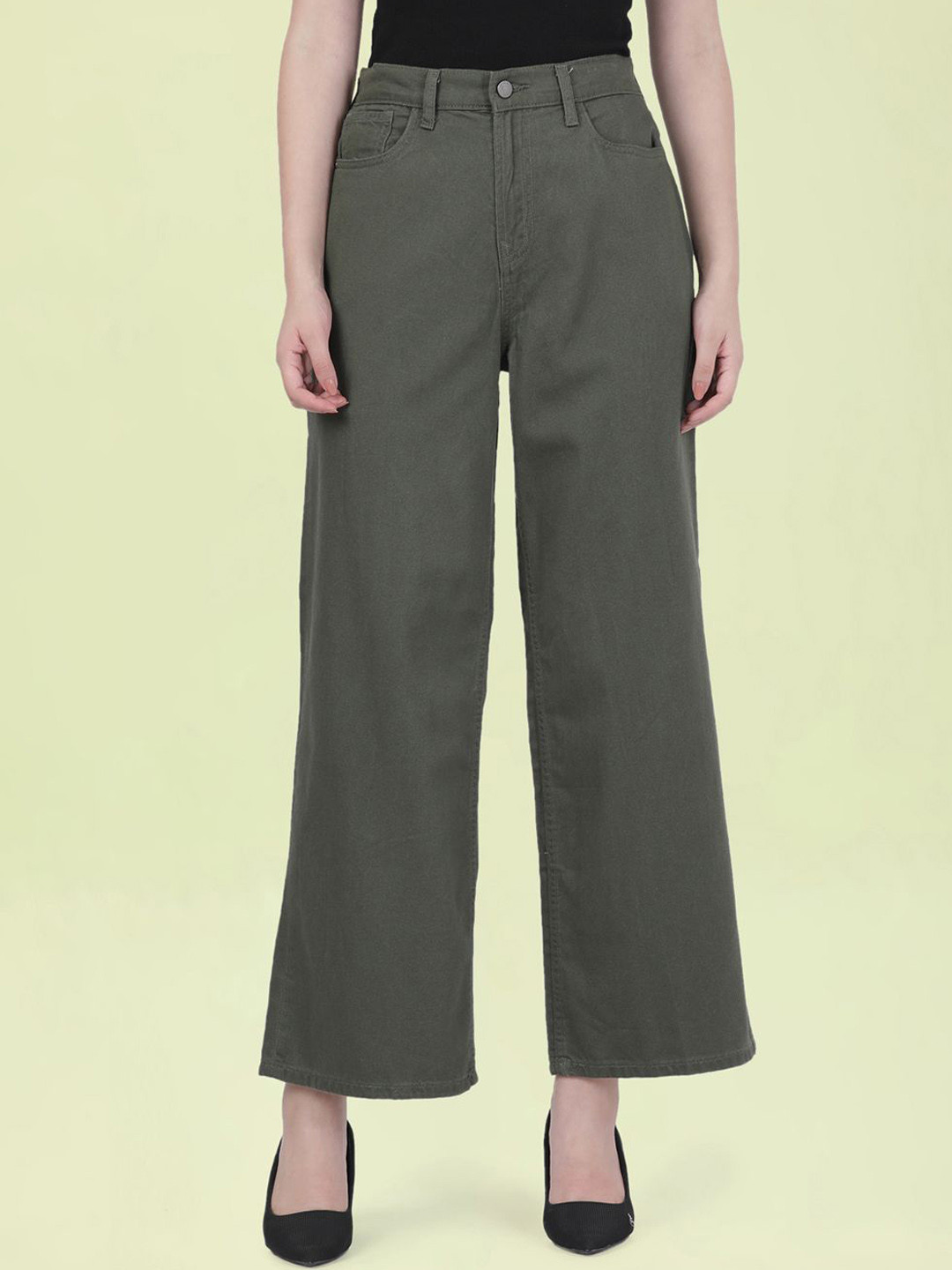 Go Colors Women High-Rise Wide Leg Cotton Parallel Trousers