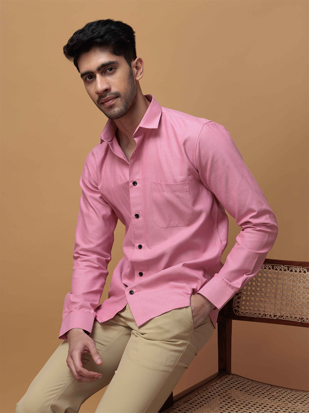 Foomer Spread Collar Long Sleeves Cotton Regular Fit Shirt