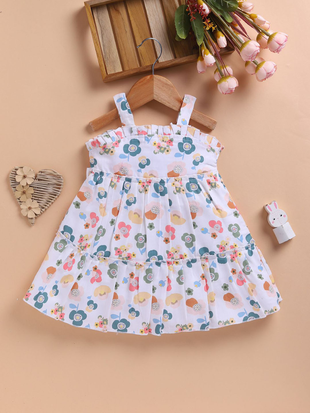 LACKii DOLL Girls Floral Printed Shoulder Straps Ruffled Tiered Fit & Flare Dress