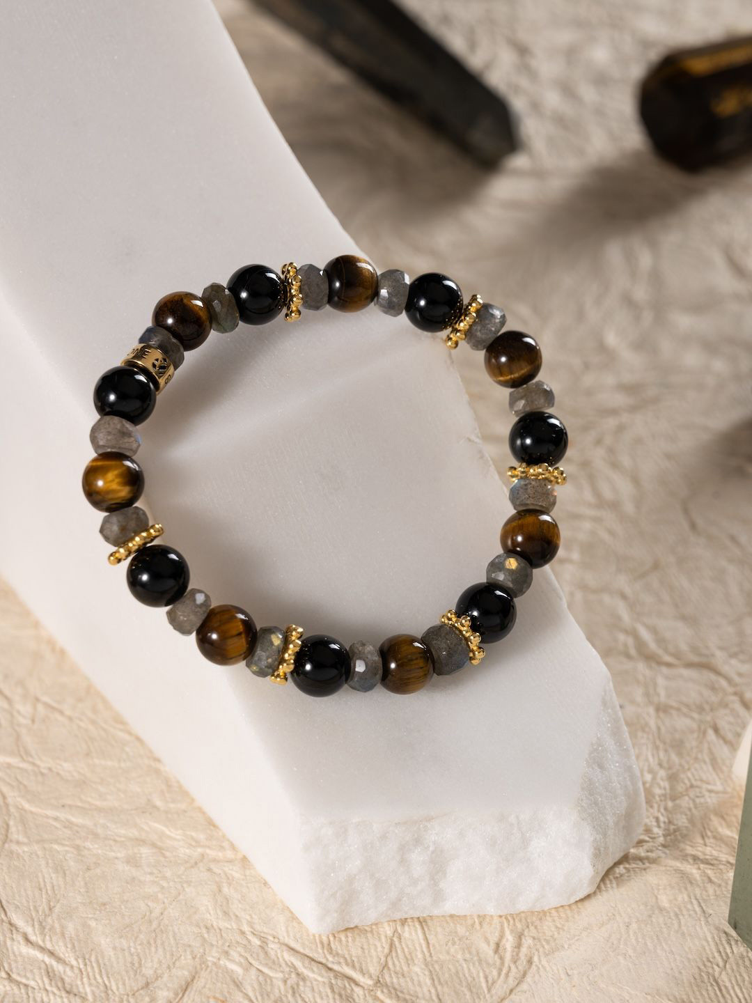 Stone Story By Shruti Unisex Sterling Silver Gold-Plated Labradorite Beaded Bracelet