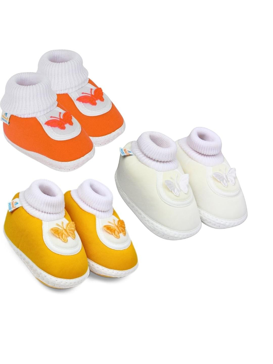 NESKA MODA Unisex Kids Set Of 3 Cotton Belly booties
