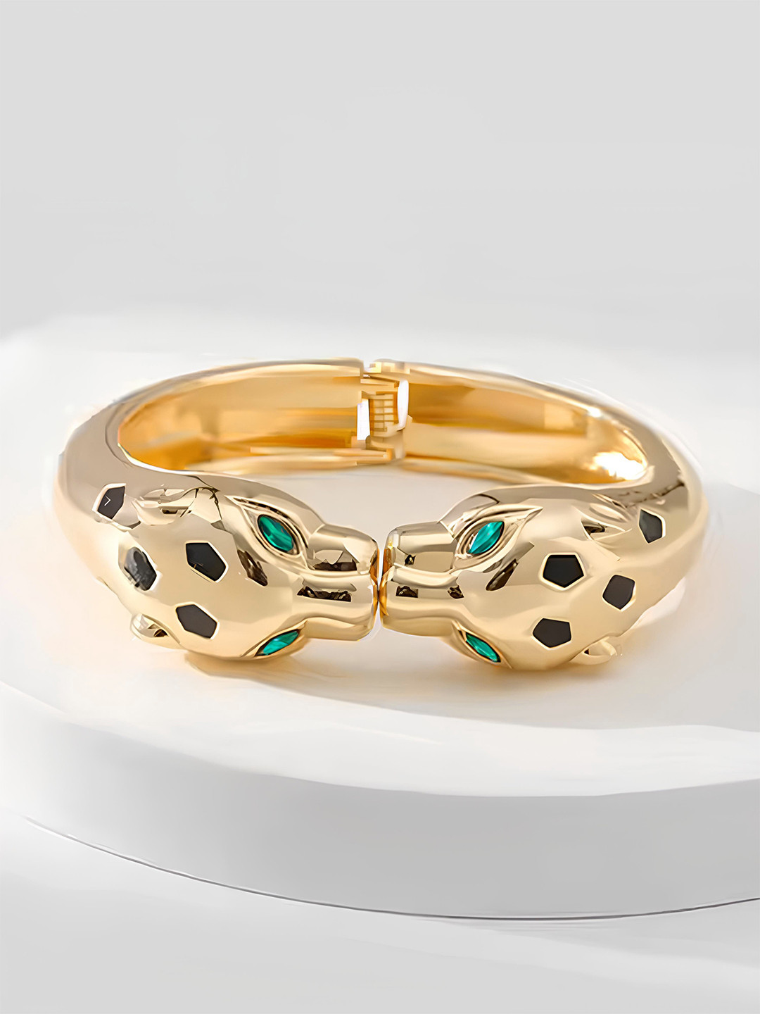 Bohey by KARATCART Gold-Plated Artificial Stones Studded Eye Leopard Bangle-Style Bracelet