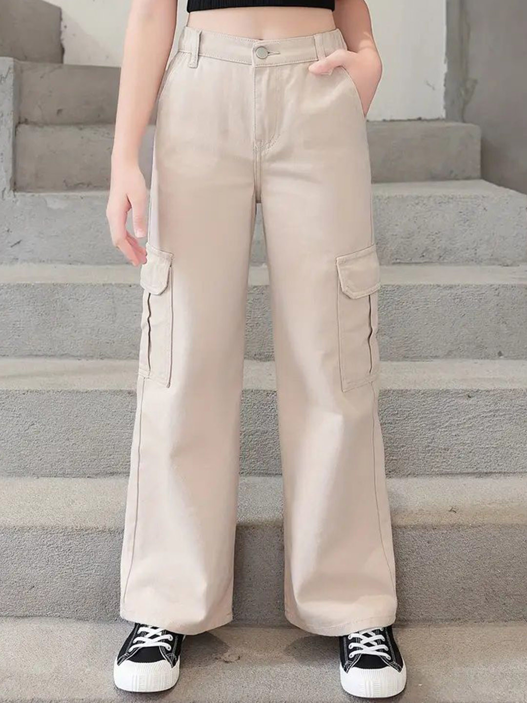 ADBUCKS Girls Cargo Styles High-Rise Stretchable Jeans