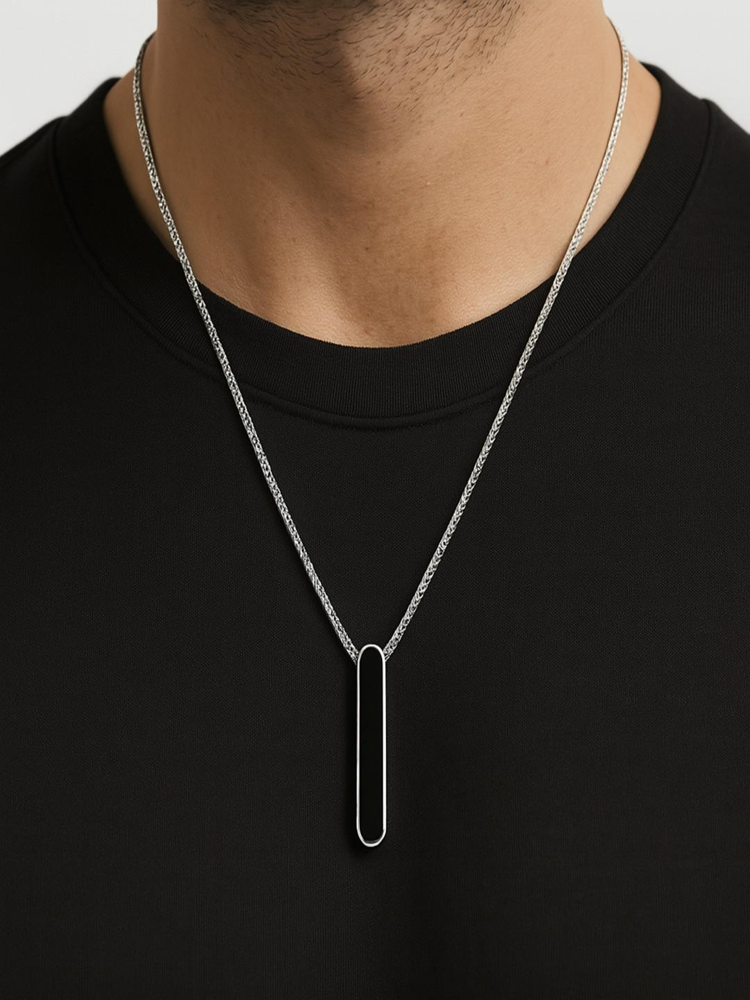 Vientiq Men Black Silver-Plated Pendants with Chains