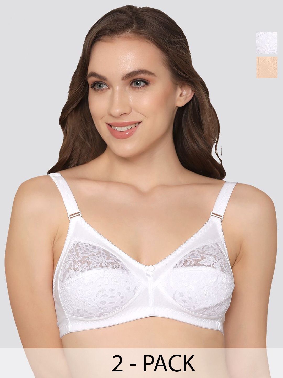 K LINGERIE Clare Pack Of 2 Lace Full Coverage Non Padded Minimizer Bra