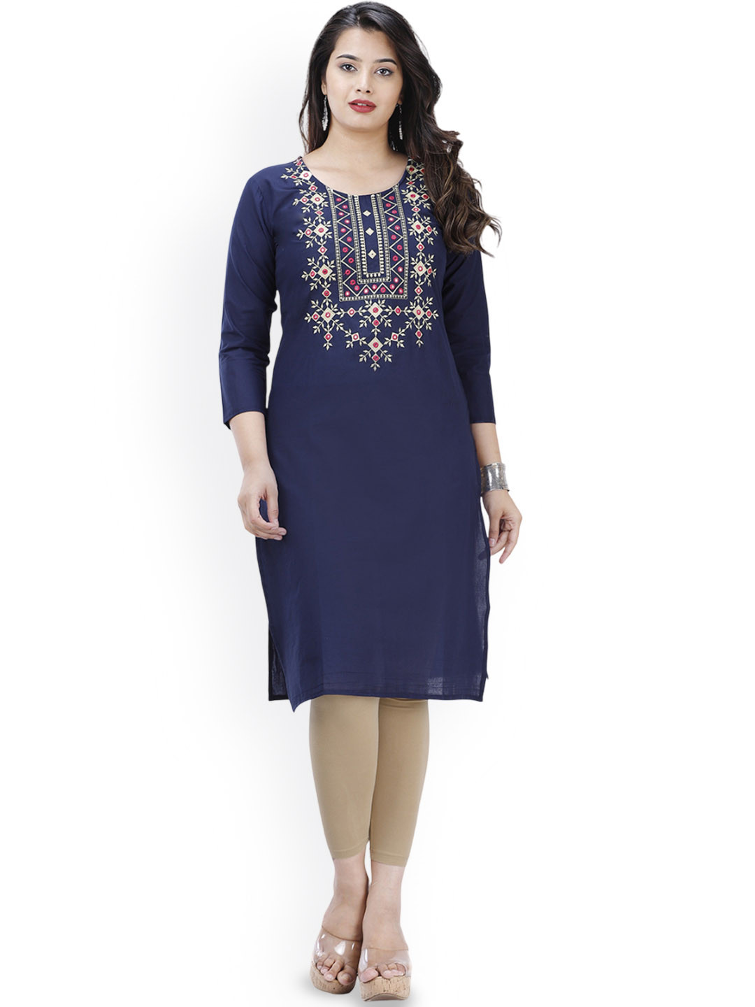 P PRIYA FASHION Women Floral Embroidered Daily Cotton Straight Kurta