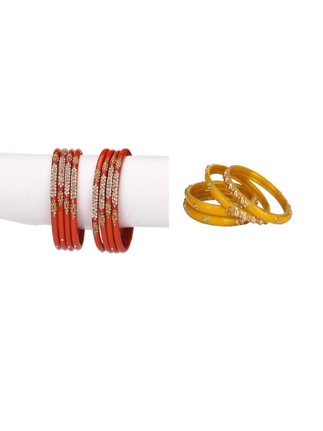 1ST TIME Set Of 12 Red & Gold Alloy Artificial Stones & Beads Bangles