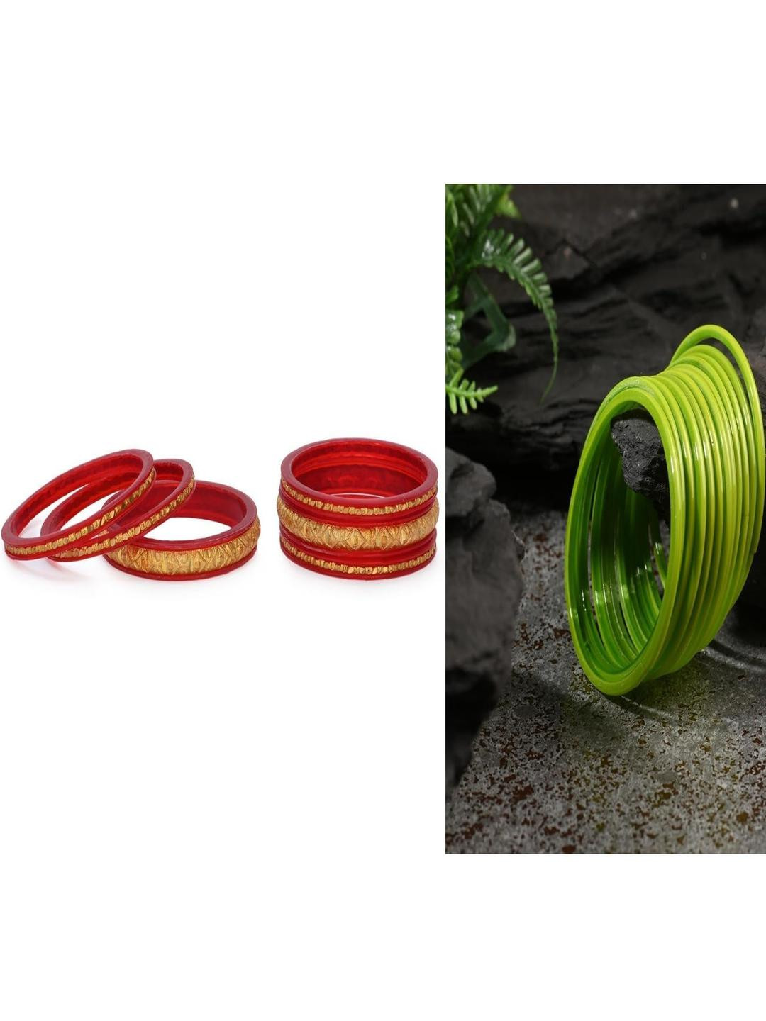 1ST TIME Set Of 18 Glass Textured & Plain Bangles