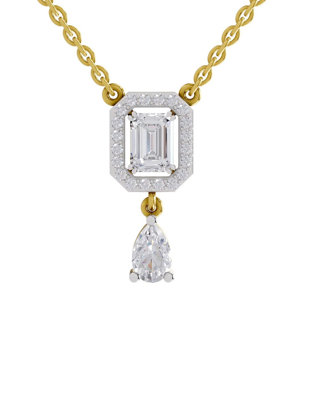 Sparkles 14K Yellow Gold Lab Grown Diamond 1.32 Carat Emerald Shape Diamond Necklace