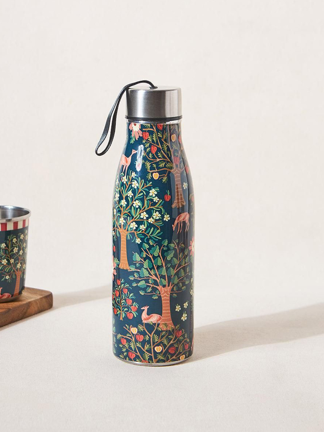 Chumbak Kashmir Trails Chinar Blue & Pink Printed Stainless Steel Water Bottle 750ml