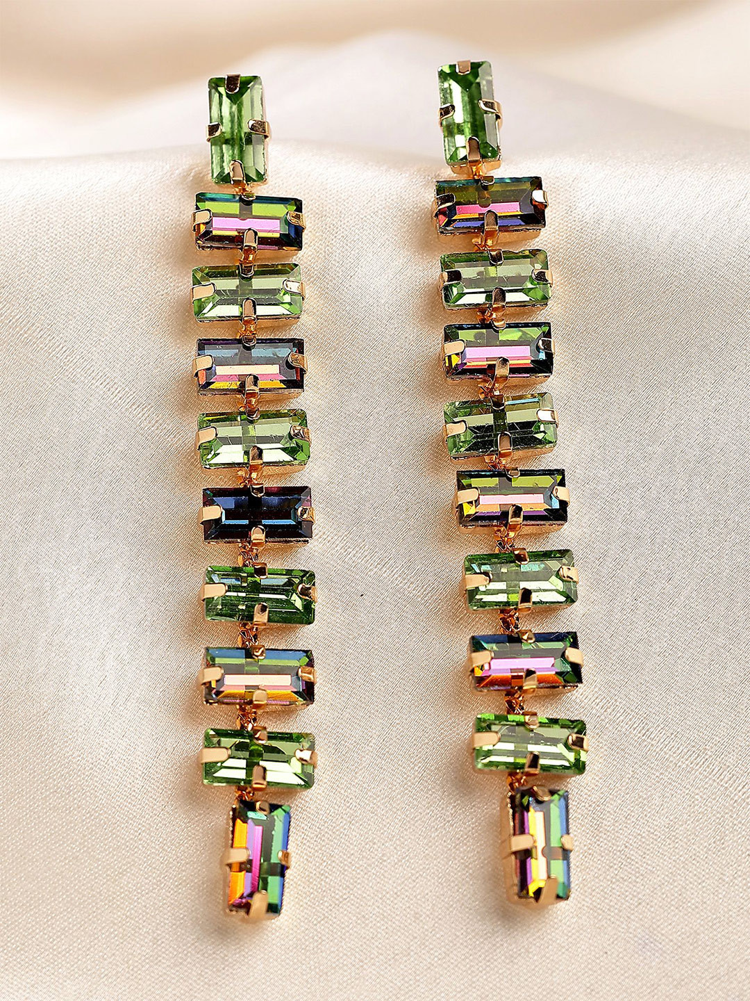Bohey by KARATCART Gold Plated Rhinestone Studded Rectangular Shaped Drop Earrings