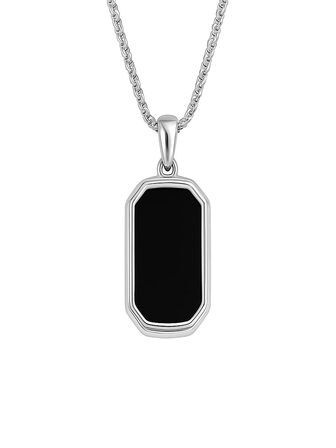 NAKSHATRA JUNCTION Men 925 Sterling Silver Rhodium Plated Geometric Shaped Pendant & Chain