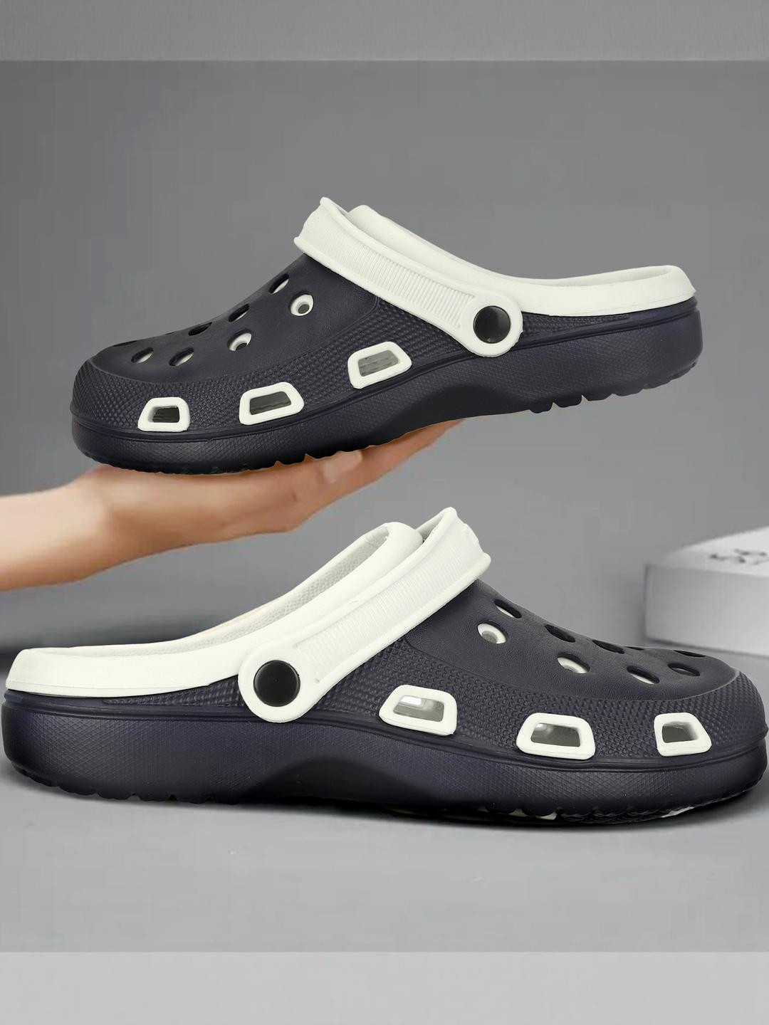 Blue Horse Men Navy Blue & White Rubber Slip-On Clogs