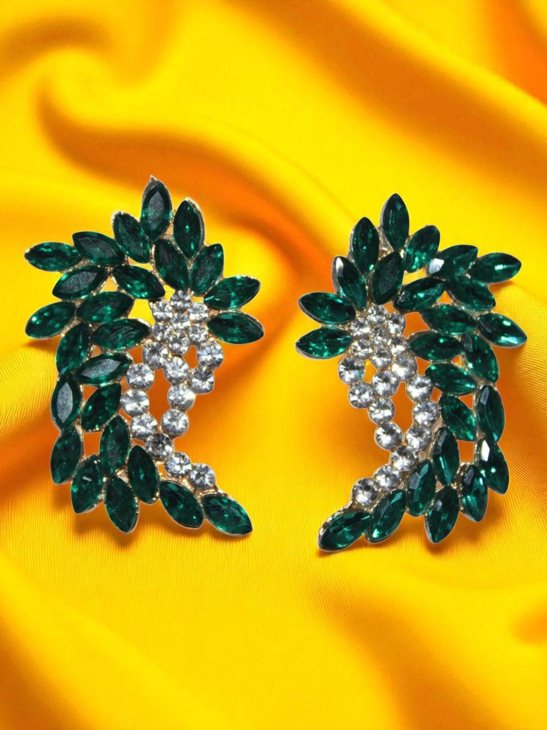 Jolly Faces Artificial Stones Studded Leaf Studs