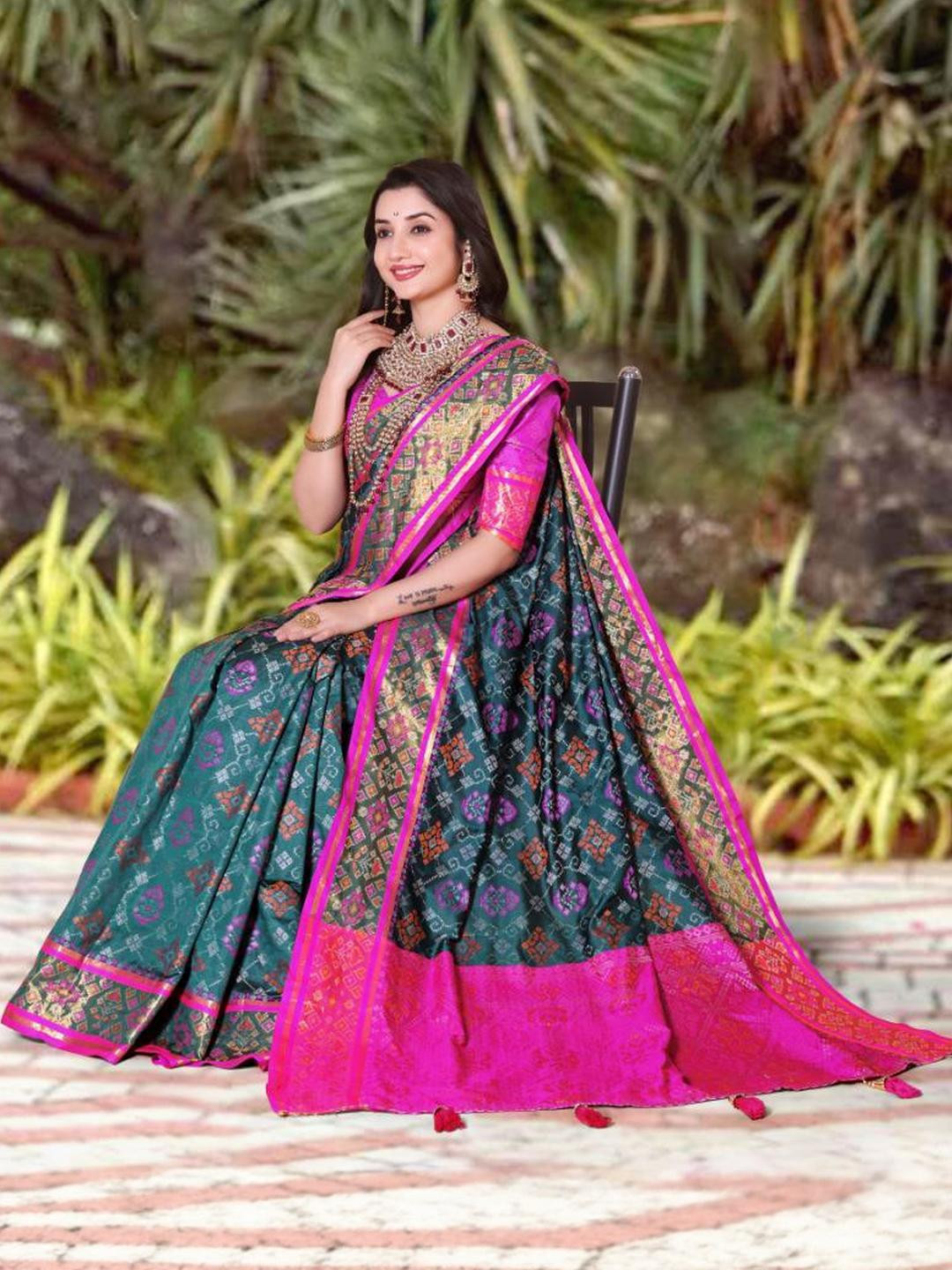 jayant creation Blue Silk Blend Patola Sarees