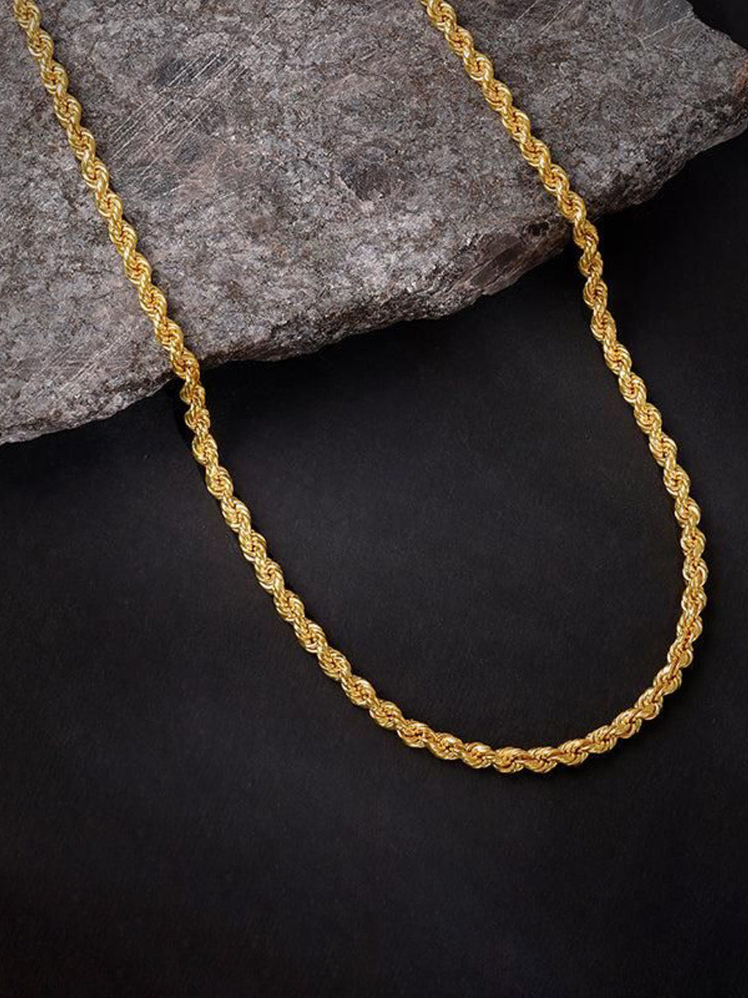 GIVA Men 925 Sterling Silver Gold-Plated Zircon Studded Rope Chain