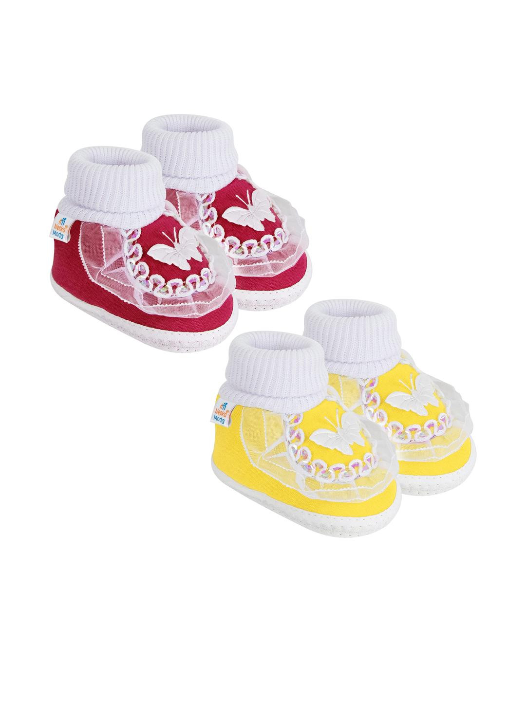 NESKA MODA Kids Pack of 2 Cotton Red & Yellow Booties