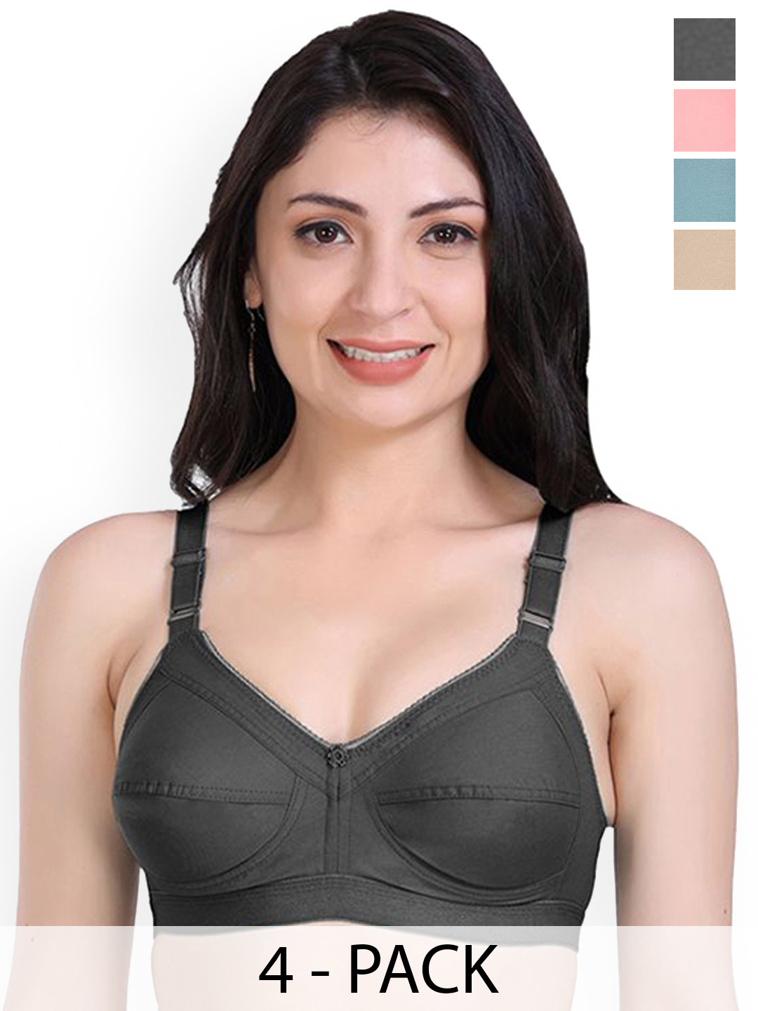 SHYAM SONS FLAIR Women Pack Of 4 Multi Colored Seamed Non-Padded Full Coverage Bra