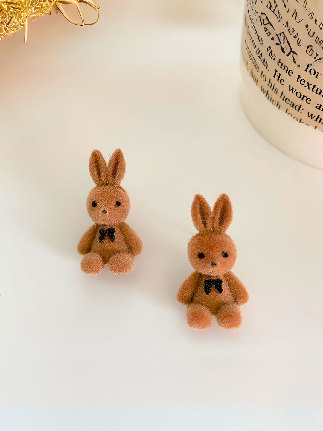 COOLWOOL Korean Gold-Plated Teddy Bear Studs