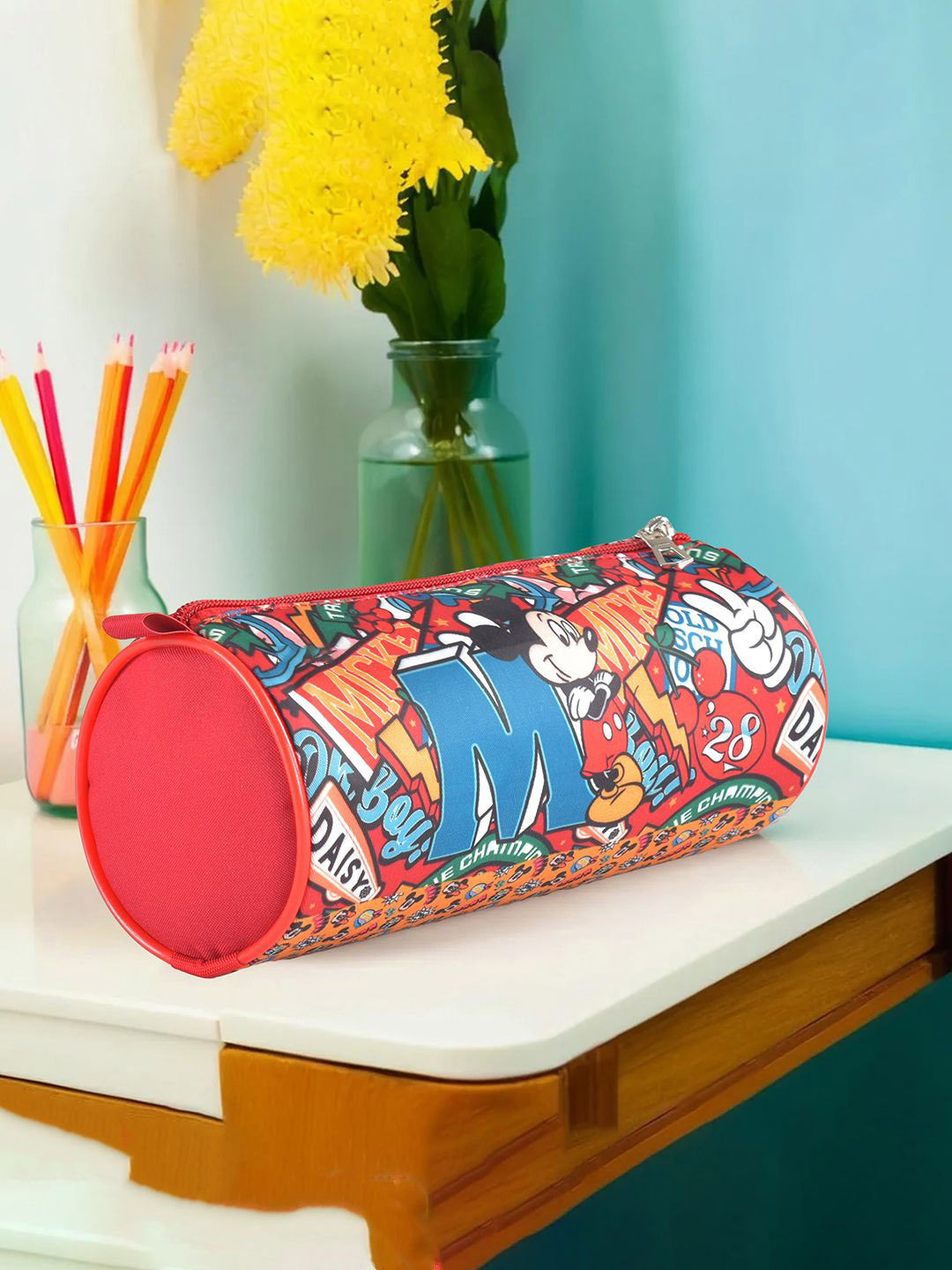 YK Boys Set Of 3 Disney Mickey Printed Multi-Purpose Round Pencil Pouches