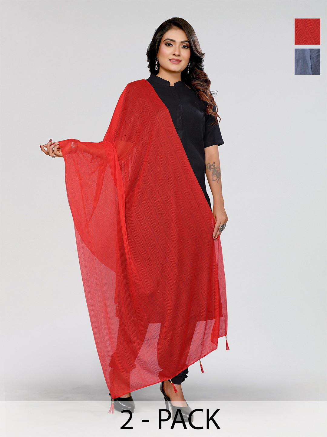 Moda Rapido Selection Of 2 Dupatta with tassles and latkans